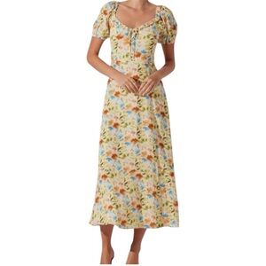 ASTR the Label Yellow Floral
Puff Sleeve Midi Dress XL